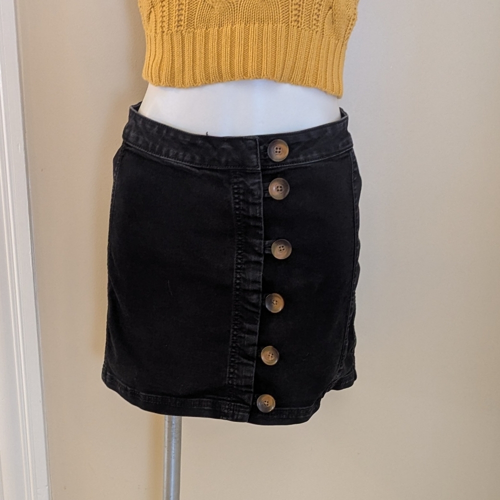 Free People black denim button down jean skirt size S